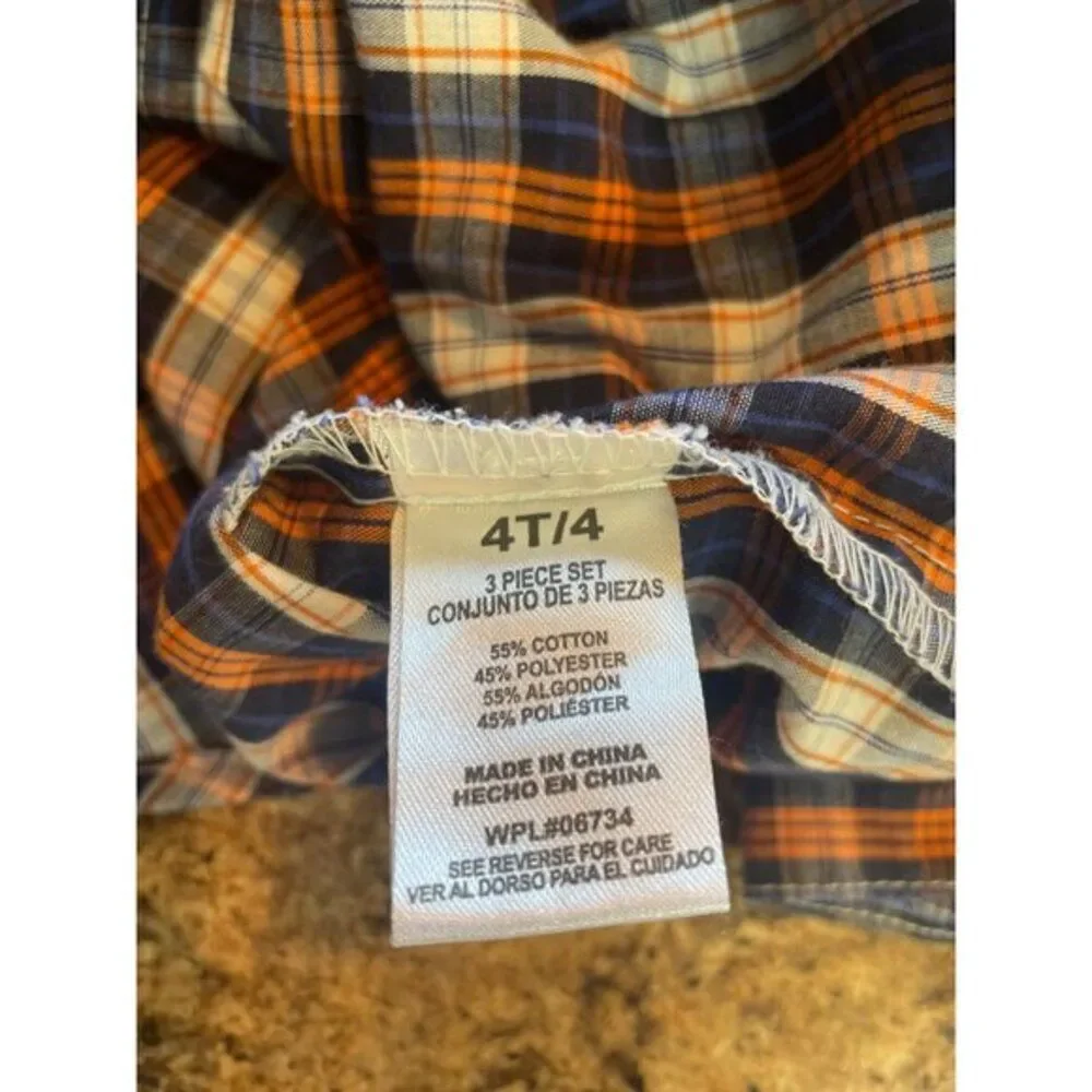 Izod Boys Plaid Button-Up Shirt 4T Long Sleeve Classic Checkered Cotton Blend Bl